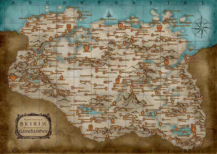 Skyrim world map with every location discovered available for high-res
