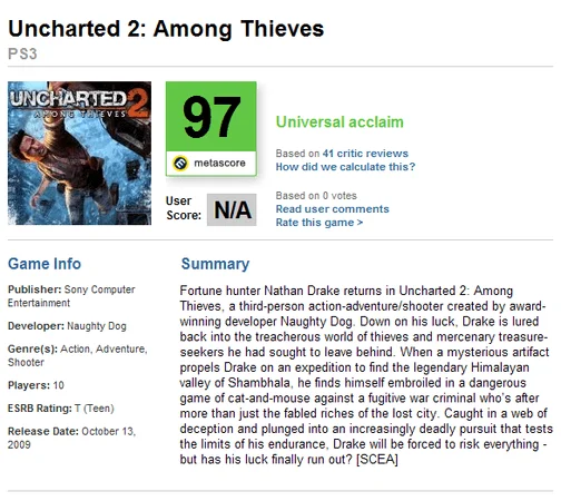 Uncharted 2: Among Thieves Game of the Year Edition - Metacritic