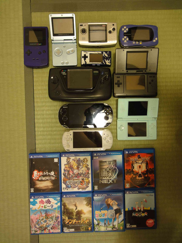 PlayStation Vita size compared with multiple older handhelds