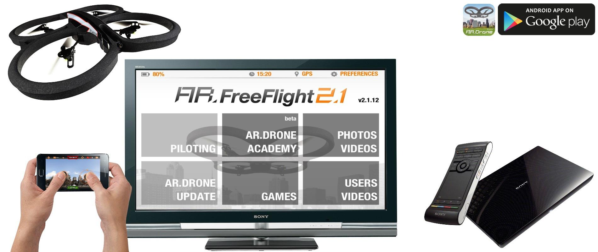 AR.FreeFlight piloting application compatible with Sony’s Internet Player with GoogleTV