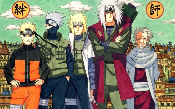 From Left To Right: Naruto, Kakashi, Minato, Jiraiya, The Third.