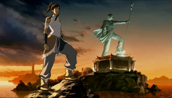 The new Avatar Korra with the statue of Aang.