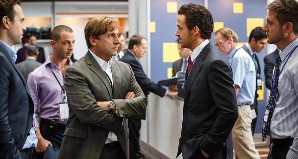 Left to right: Steve Carell plays Mark Baum and Ryan Gosling plays Jared Vennett in The Big Short from Paramount Pictures and Regency Enterprises